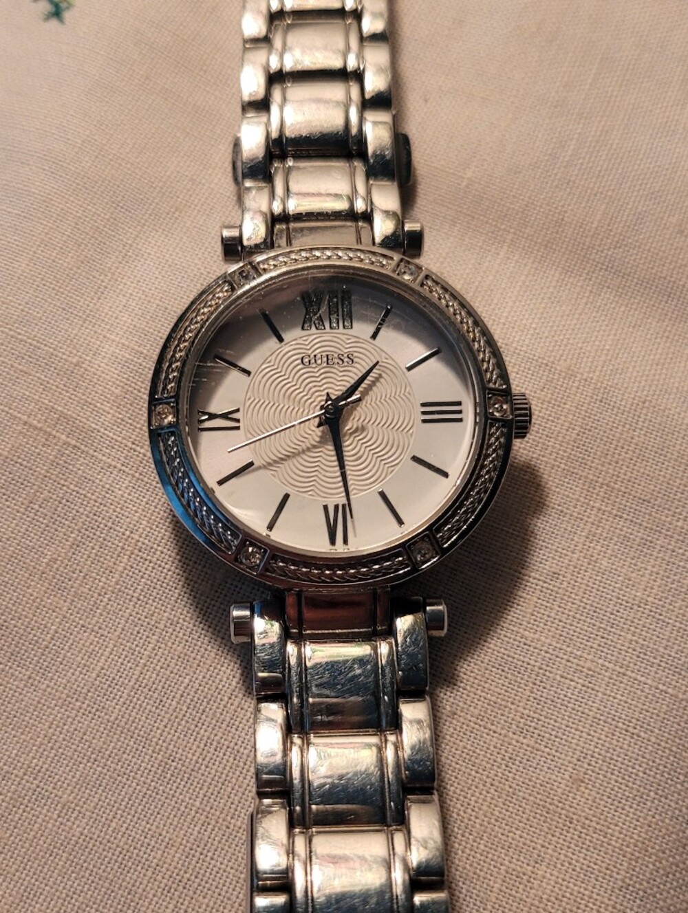GUESS Silver Bracelet Watch with White Dial and Roman Numerals